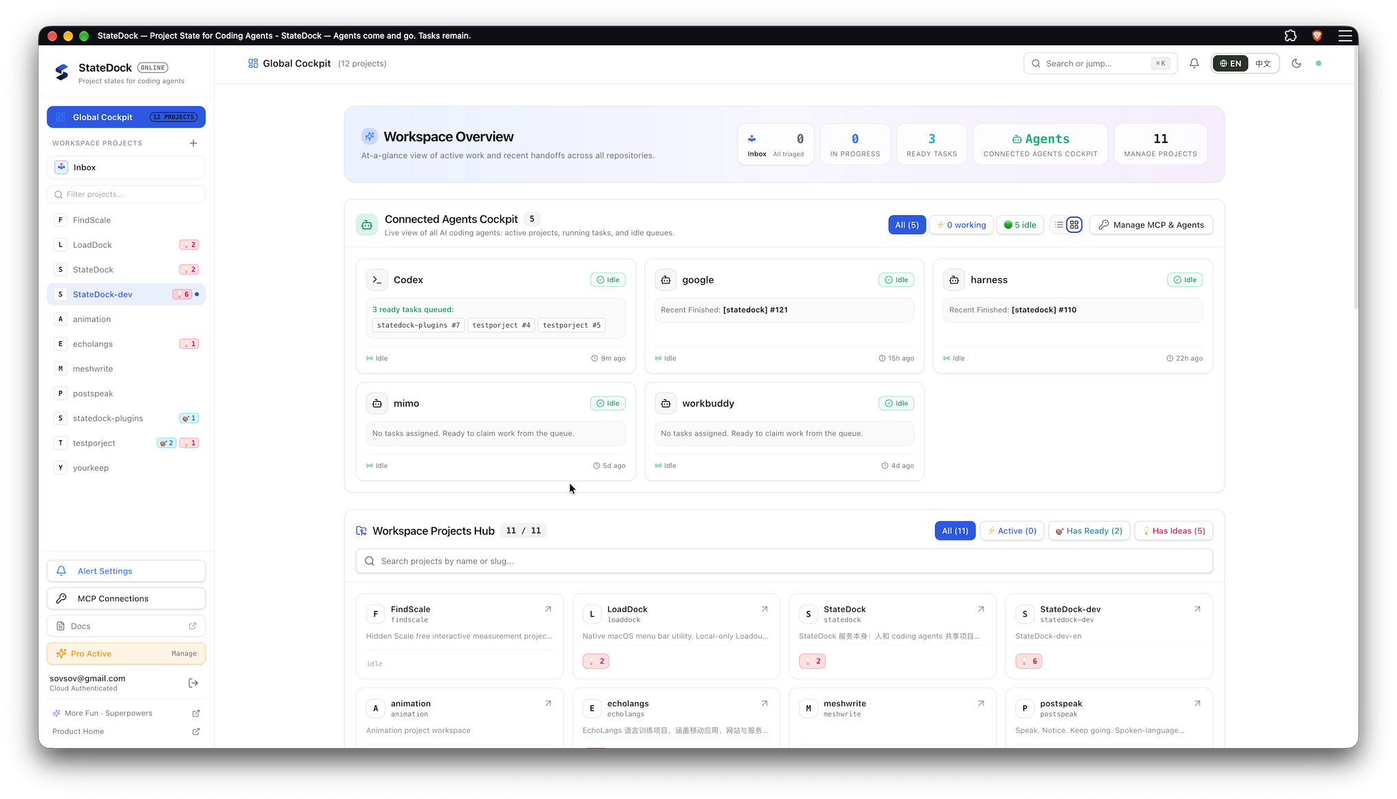 Cross-project monitoring and agent status